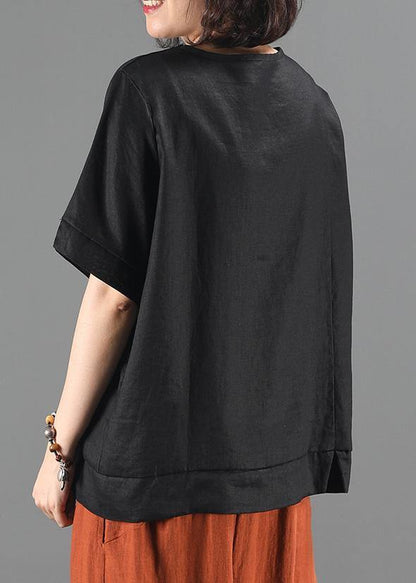 Diy Black Print Crane Tops Inspiration O Neck Patchwork Blouse