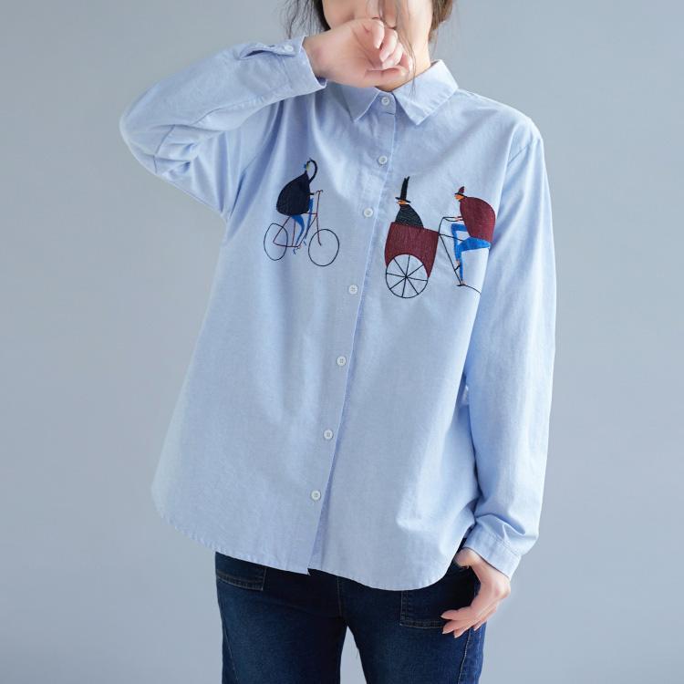 Diy Blue Cotton Linen Tops Blouses Sewing Prints Box Spring Blouses