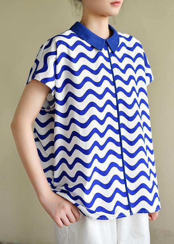 Diy Blue Striped Shirts Lapel Blouses