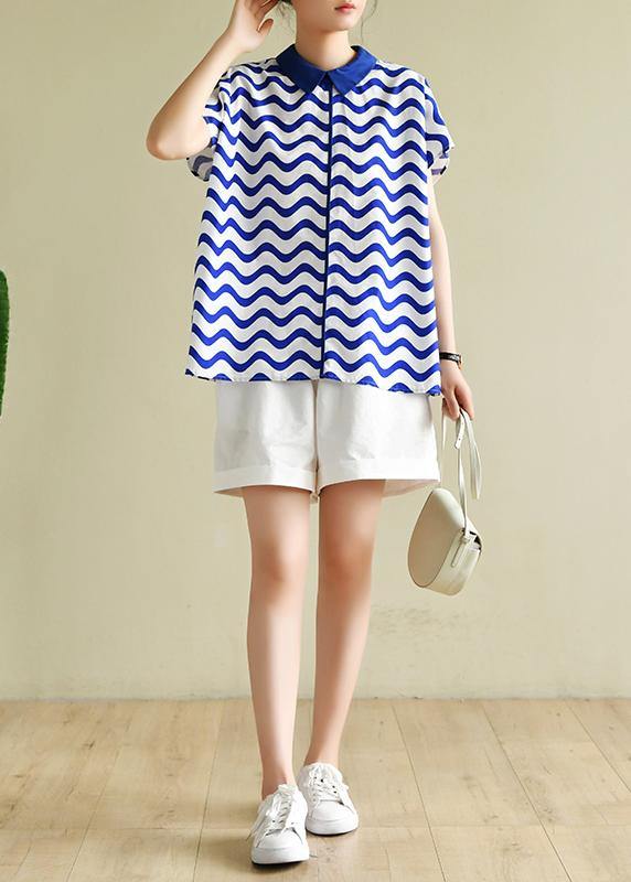 Diy Blue Striped Shirts Lapel Blouses