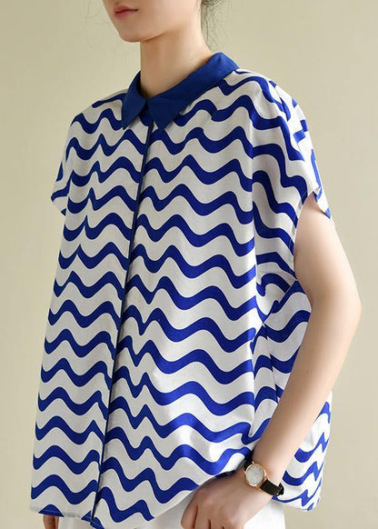 Diy Blue Striped Shirts Lapel Blouses