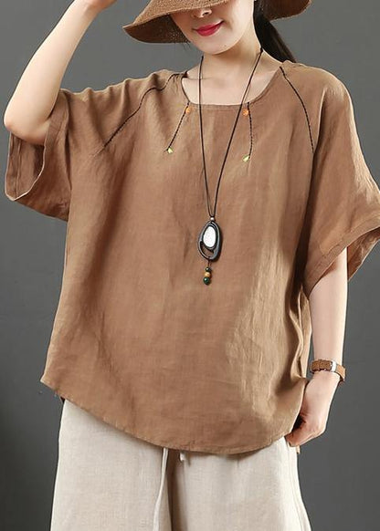 Diy Chocolate Cotton Linen Tunic Pattern Fabrics O Neck Summer Blouses