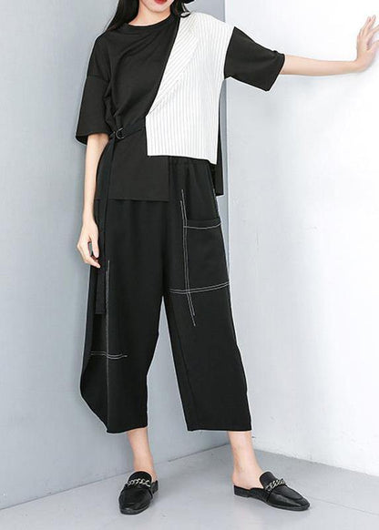 Diy Cotton Crane Tops Pakistani Round Neck Patchwork Striped Irregular Blouse