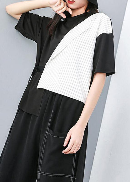 Diy Cotton Crane Tops Pakistani Round Neck Patchwork Striped Irregular Blouse