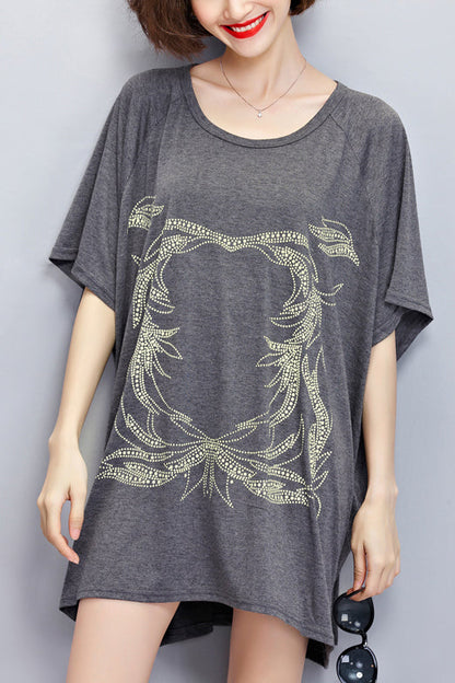 Diy Dark Gray Cotton Blouse Pakistani Inspiration O Neck Midi Summer Tops