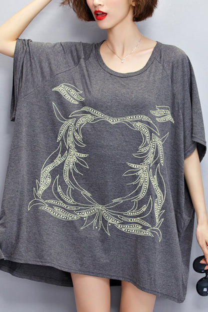 Diy Dark Gray Cotton Blouse Pakistani Inspiration O Neck Midi Summer Tops