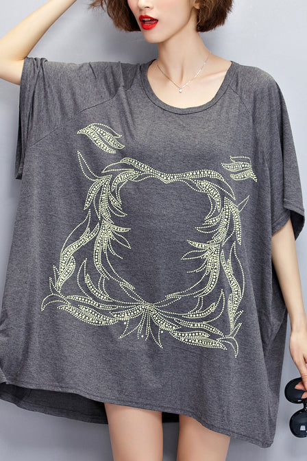 Diy Dark Gray Cotton Blouse Pakistani Inspiration O Neck Midi Summer Tops