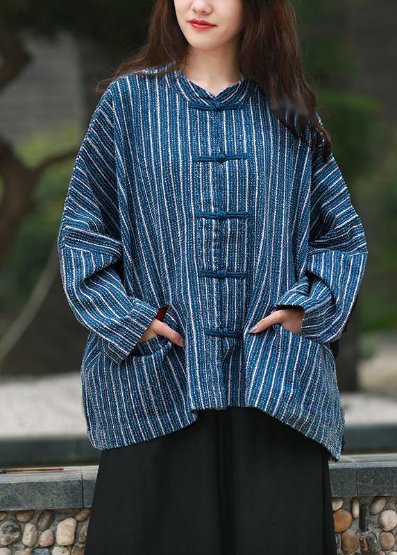 Diy Denim Blue Striped Clothes for Gifts Stand Collar Tops