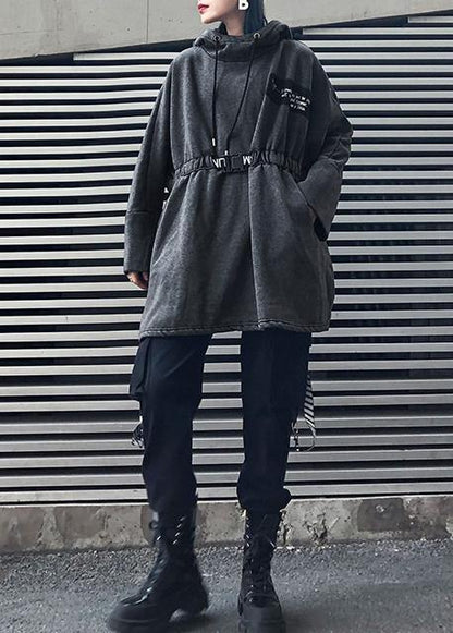 diy gray cotton tunic pattern hooded drawstring Plus Size Clothing tops