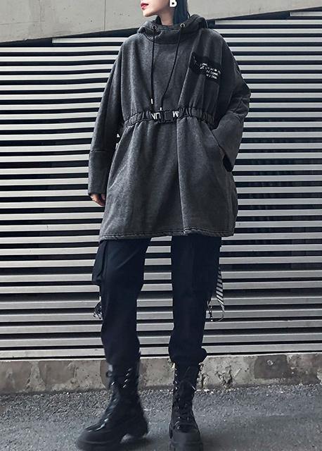 Diy Gray Cotton Tunic Pattern Hooded Drawstring Clothing Tops