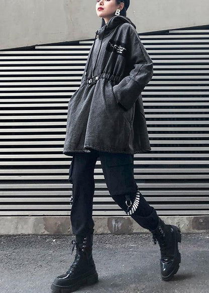 diy gray cotton tunic pattern hooded drawstring Plus Size Clothing tops