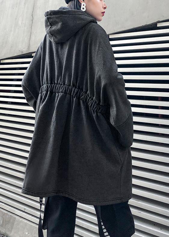 diy gray cotton tunic pattern hooded drawstring Plus Size Clothing tops