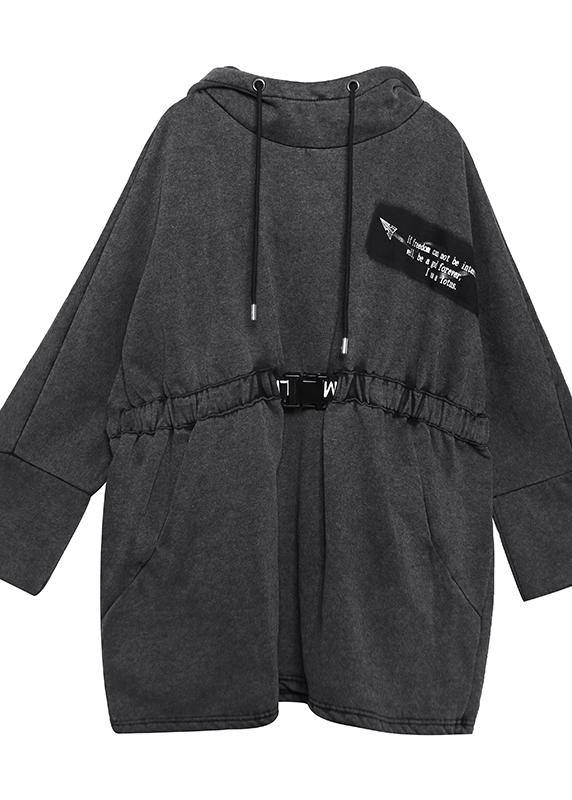 Diy Gray Cotton Tunic Pattern Hooded Drawstring Clothing Tops
