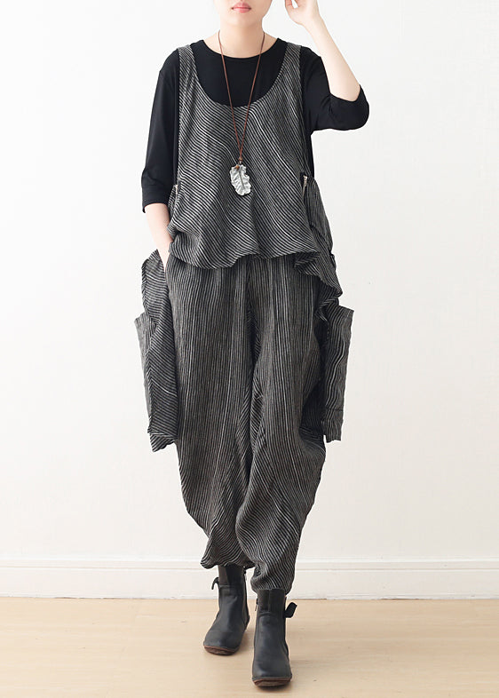 Diy Gray Linen Fitted Work Outfits Asymmetric Two Pieces Harem Pants a Line Spring Tops