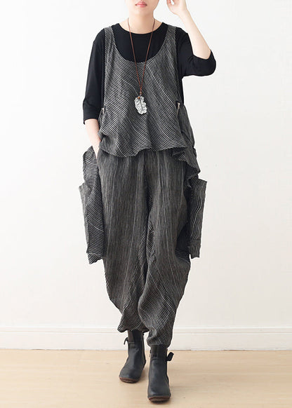 Diy Gray Linen Fitted Work Outfits Asymmetric Two Pieces Harem Pants a Line Spring Tops