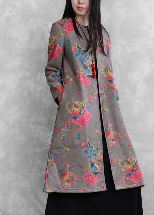 Diy Gray Fine Clothes for Tutorials O Neck Prints Coats