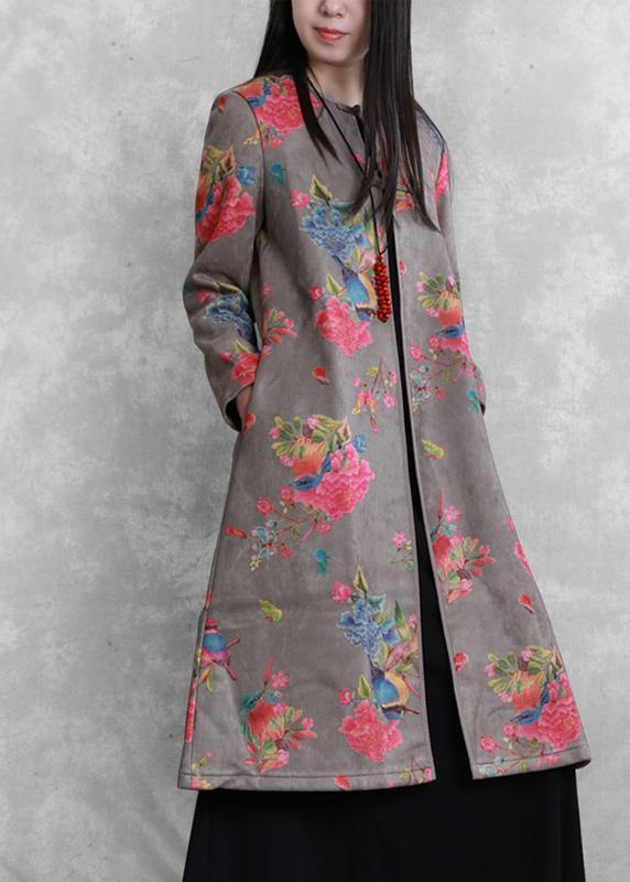 Diy Gray Fine Clothes for Tutorials O Neck Prints Coats