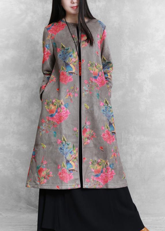 Diy Gray Fine Clothes for Tutorials O Neck Prints Coats
