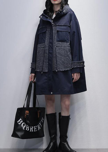 Diy Hooded Patchwork Fine Tunics for Navy Baggy Coats