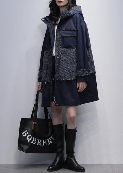 Diy Hooded Patchwork Fine Tunics for Navy Baggy Coats