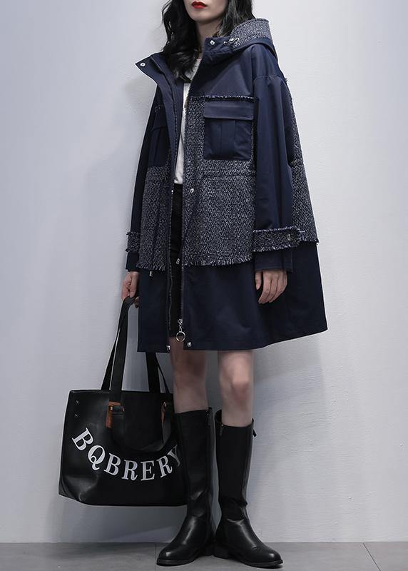 Diy Hooded Patchwork Fine Tunics for Navy Baggy Coats
