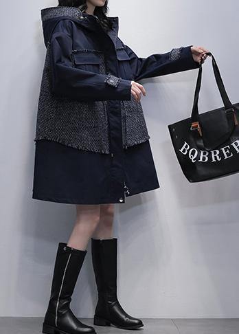 Diy Hooded Patchwork Fine Tunics for Navy Baggy Coats