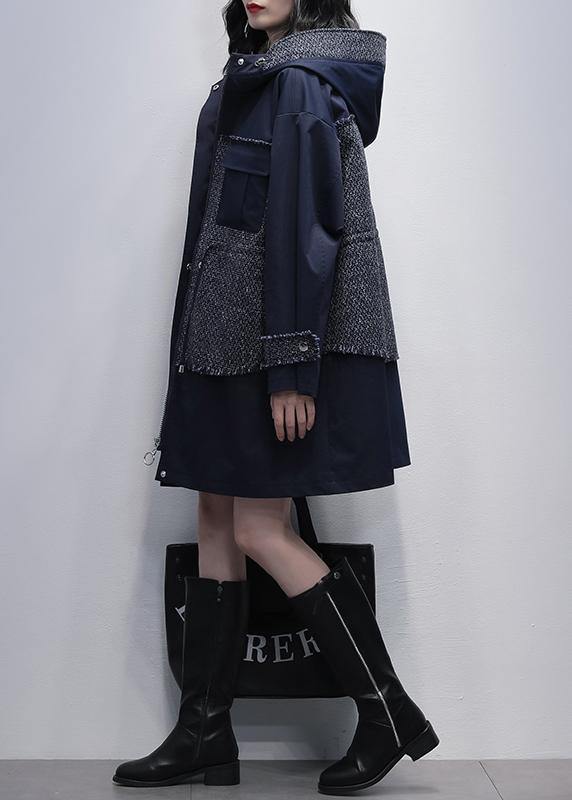 Diy Hooded Patchwork Fine Tunics for Navy Baggy Coats