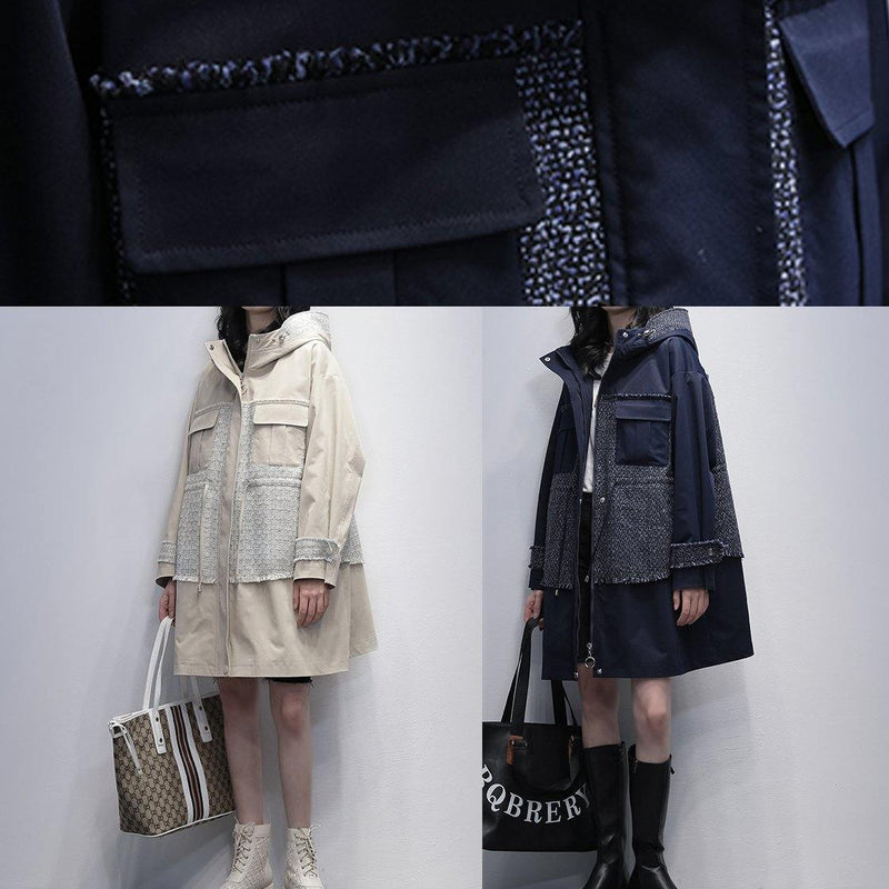 Diy Hooded Patchwork Fine Tunics for Navy Baggy Coats