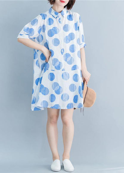 Diy Lapel Button Down Robes White Dotted Dresses Summer