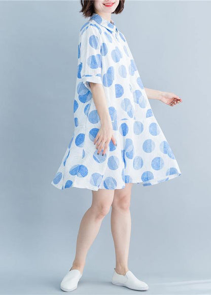 Diy Lapel Button Down Robes White Dotted Dresses Summer