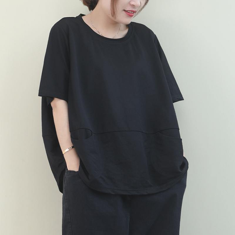 Diy O Neck Batwing Sleeve Cotton Summer Top Inspiration Black Shirt