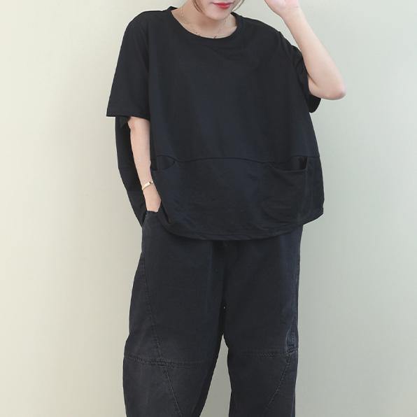 Diy O Neck Batwing Sleeve Cotton Summer Top Inspiration Black Shirt