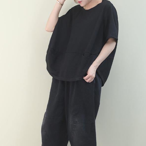 Diy O Neck Batwing Sleeve Cotton Summer Top Inspiration Black Shirt