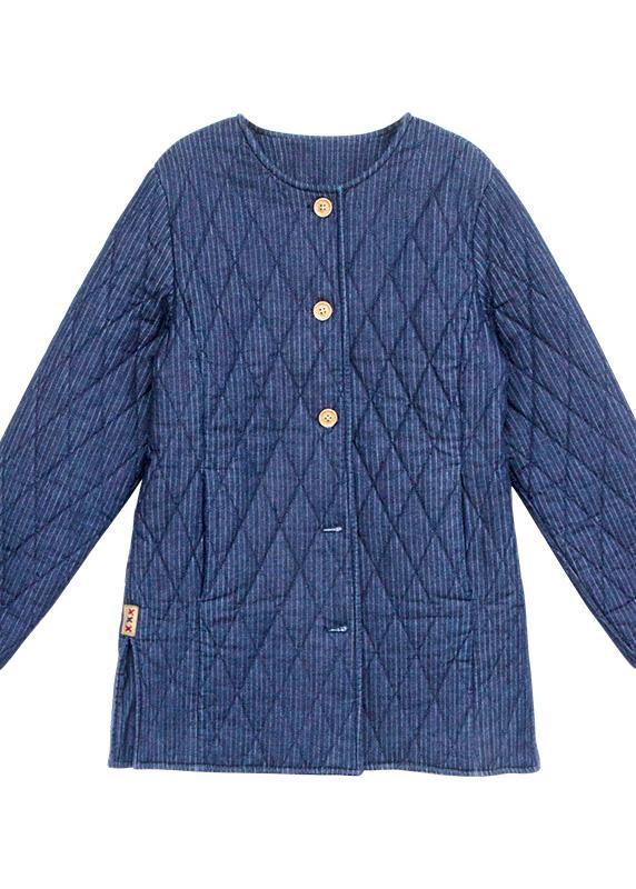 Diy O Neck Button Cotton Long Shirts Fabrics Dark Blue Blouse