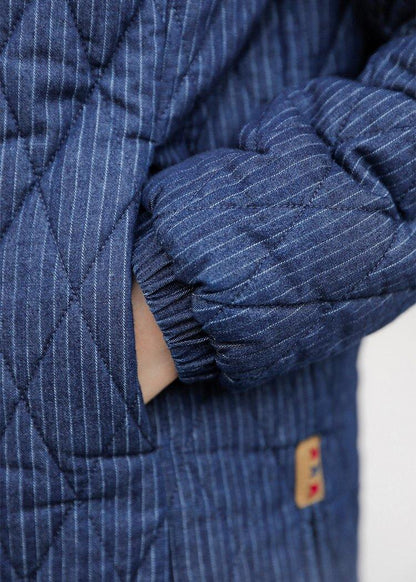 Diy O Neck Button Cotton Long Shirts Fabrics Dark Blue Blouse
