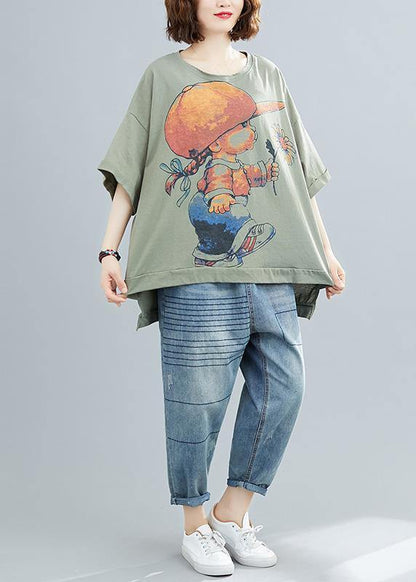 Diy O Neck Cotton Summerclothes for Wardrobes Cartoon Print Top