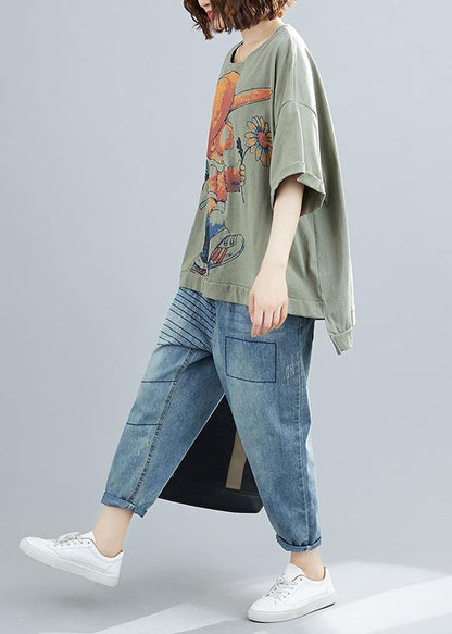 Diy O Neck Cotton Summerclothes for Wardrobes Cartoon Print Top