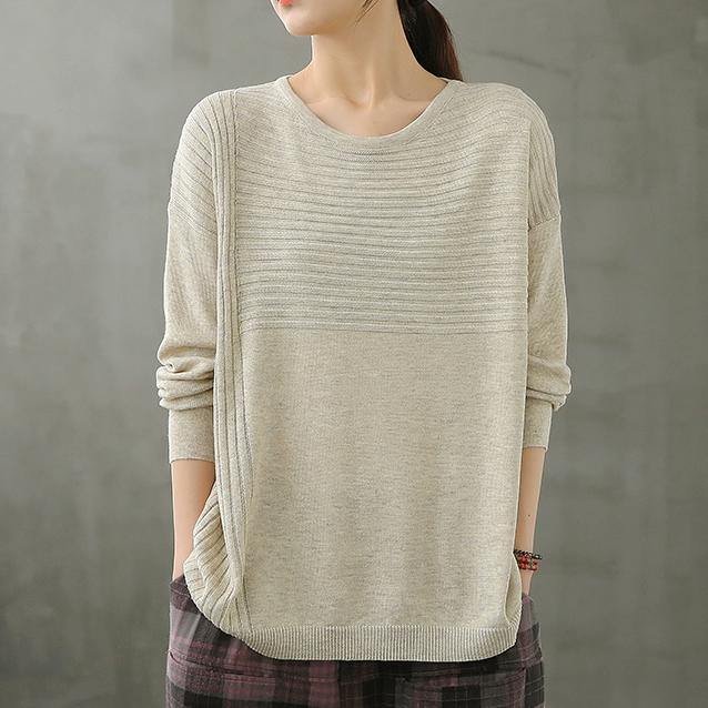 Diy O Neck Linen Fall Tops Cotton Beige Top