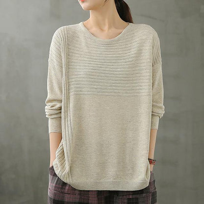 Diy O Neck Linen Fall Tops Cotton Beige Top