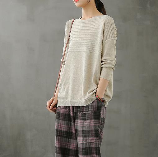 Diy O Neck Linen Fall Tops Cotton Beige Top