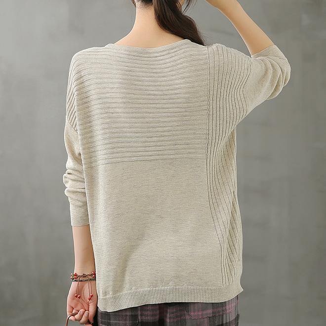 Diy O Neck Linen Fall Tops Cotton Beige Top