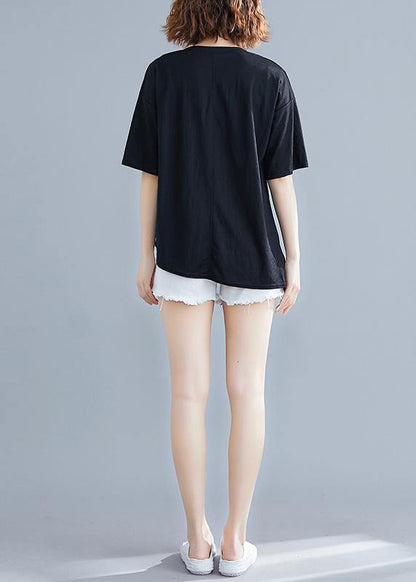 Diy O Neck Zippered Cotton Blouse Work Black Shirt Summer