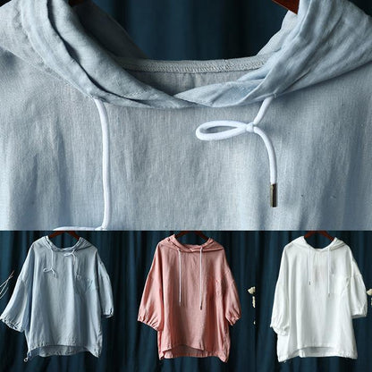 Diy Pink Blouse Neckline Hooded Half Sleeve Shirts