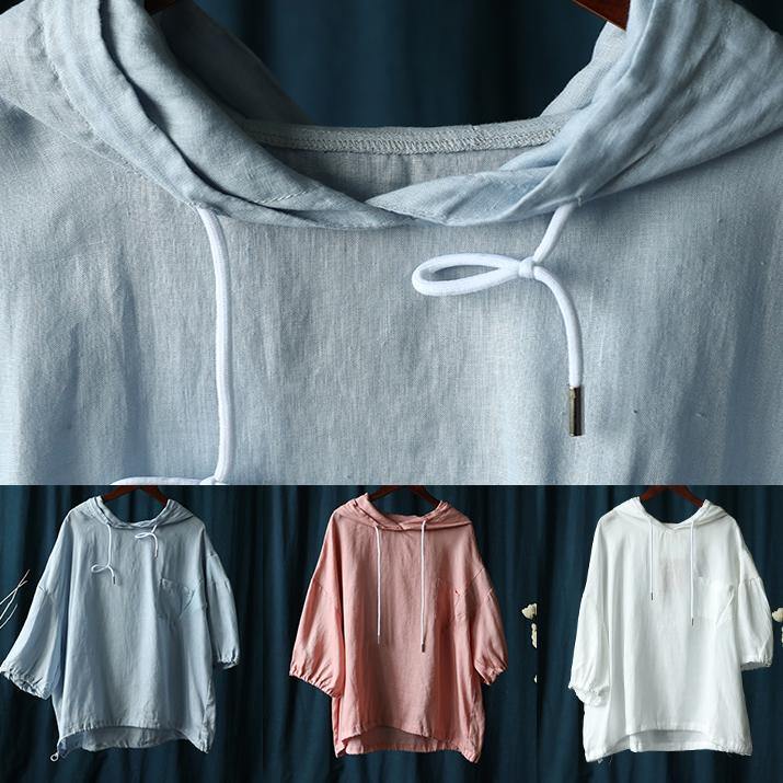 Diy Pink Blouse Neckline Hooded Half Sleeve Shirts