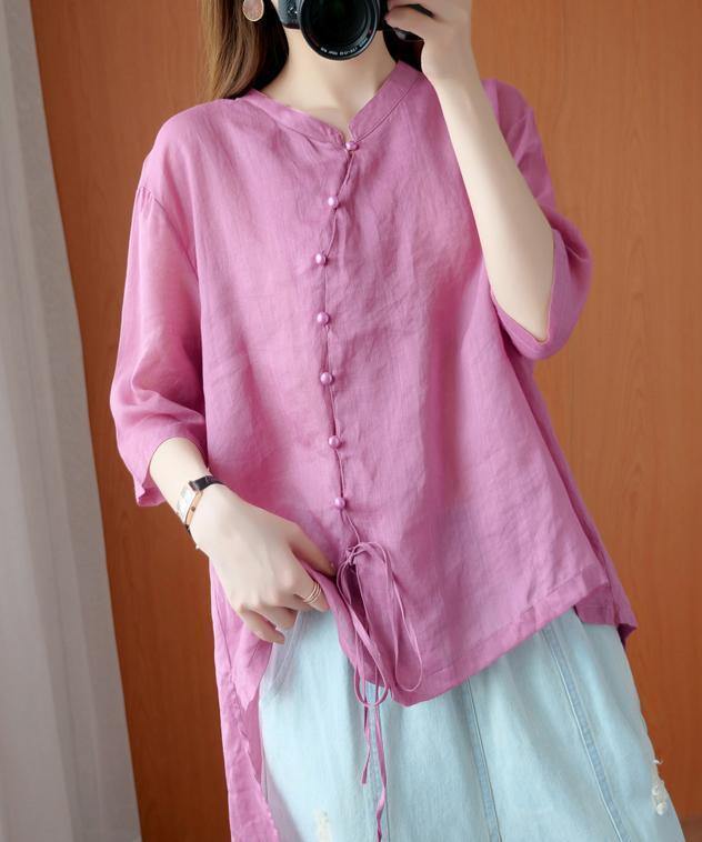 Diy Pink Clothes for Stand Collar Asymmetric Blouse