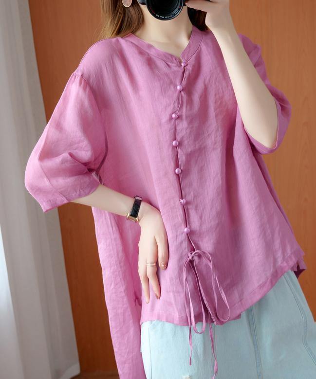 Diy Pink Clothes for Stand Collar Asymmetric Blouse