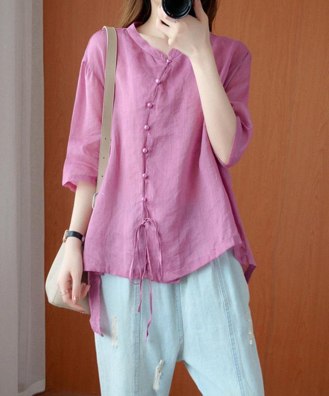 Diy Pink Clothes for Stand Collar Asymmetric Blouse