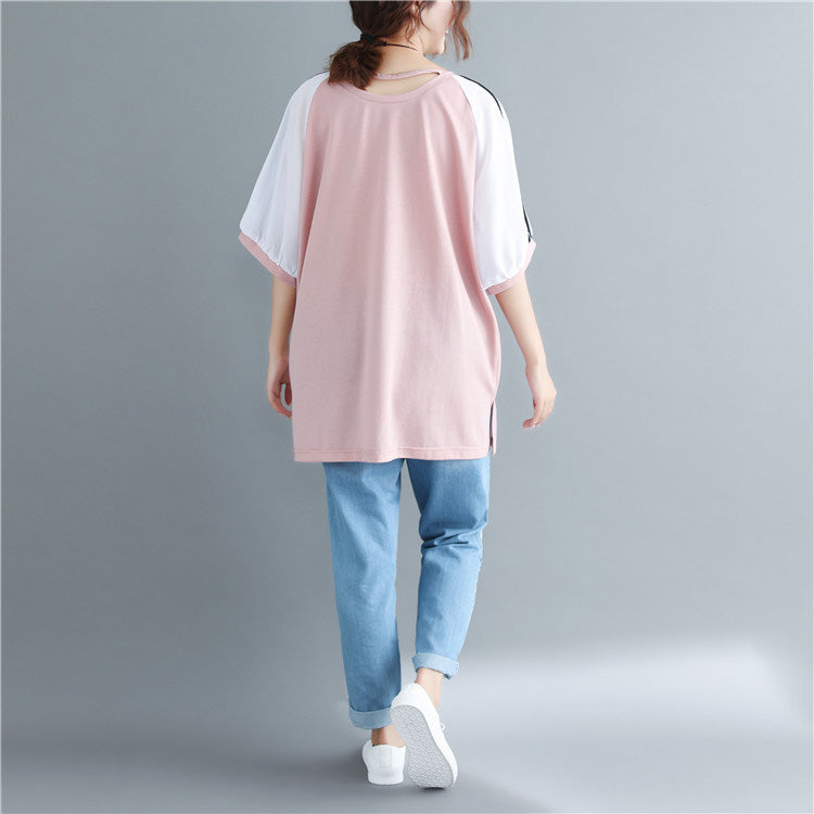 Diy Pink Print Cotton Clothes for Photography O Neck Cotton Tops