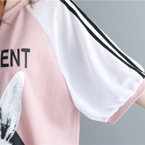 Diy Pink Print Cotton Clothes for Photography O Neck Cotton Tops