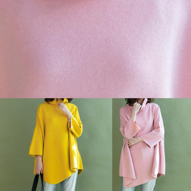 Diy Pink Shirts Asymmetric Hem Wool High Neck Blouse